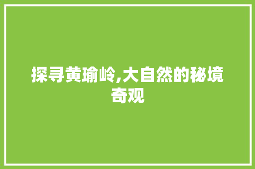 探寻黄瑜岭,大自然的秘境奇观