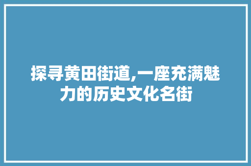 探寻黄田街道,一座充满魅力的历史文化名街