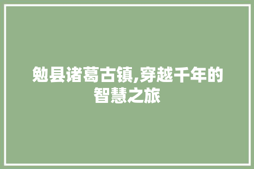 勉县诸葛古镇,穿越千年的智慧之旅