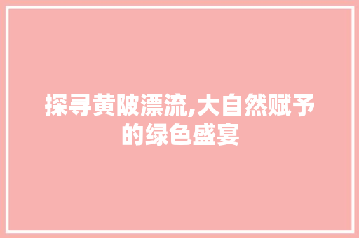 探寻黄陂漂流,大自然赋予的绿色盛宴