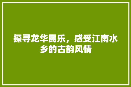 探寻龙华民乐，感受江南水乡的古韵风情  第1张