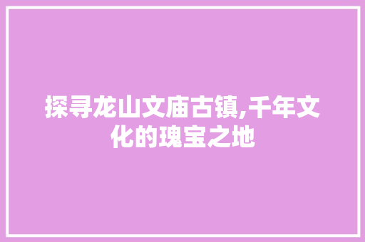 探寻龙山文庙古镇,千年文化的瑰宝之地