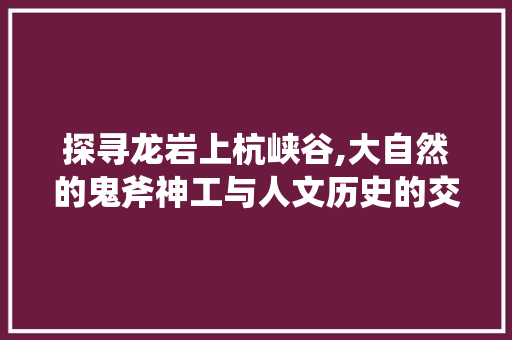 探寻龙岩上杭峡谷,大自然的鬼斧神工与人文历史的交融