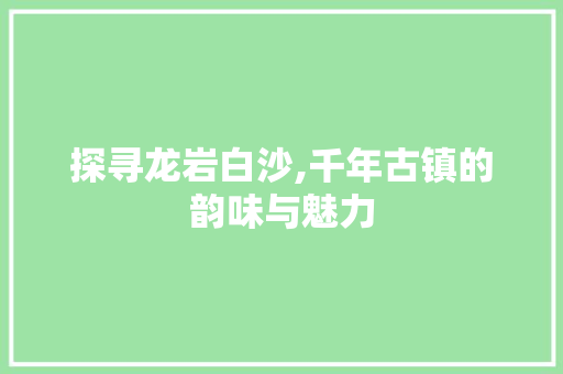 探寻龙岩白沙,千年古镇的韵味与魅力