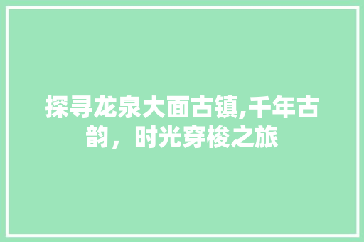 探寻龙泉大面古镇,千年古韵，时光穿梭之旅