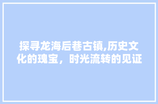 探寻龙海后巷古镇,历史文化的瑰宝，时光流转的见证