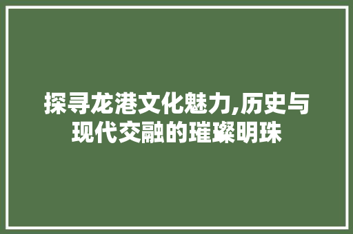 探寻龙港文化魅力,历史与现代交融的璀璨明珠