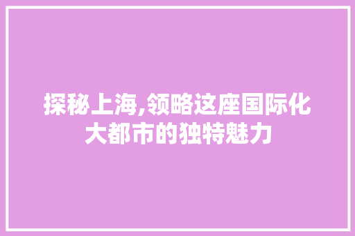 探秘上海,领略这座国际化大都市的独特魅力