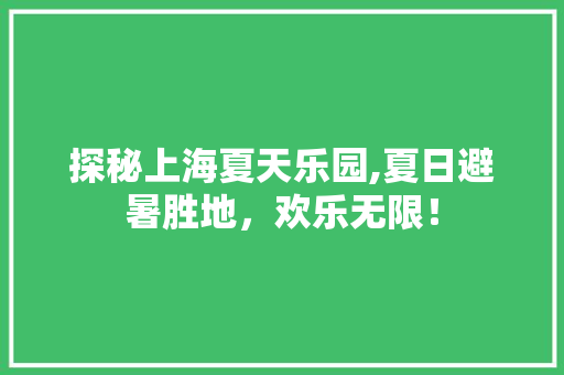 探秘上海夏天乐园,夏日避暑胜地，欢乐无限！