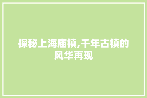 探秘上海庙镇,千年古镇的风华再现