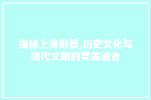 探秘上海郏县,历史文化与现代文明的完美融合