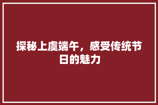 探秘上虞端午，感受传统节日的魅力