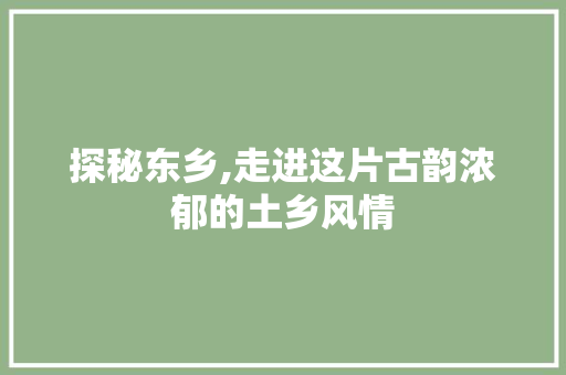 探秘东乡,走进这片古韵浓郁的土乡风情