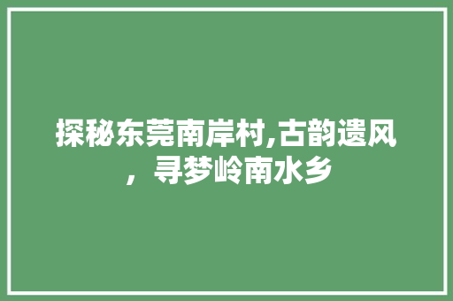 探秘东莞南岸村,古韵遗风，寻梦岭南水乡