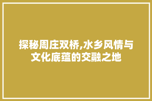 探秘周庄双桥,水乡风情与文化底蕴的交融之地