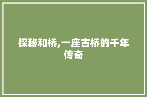 探秘和桥,一座古桥的千年传奇