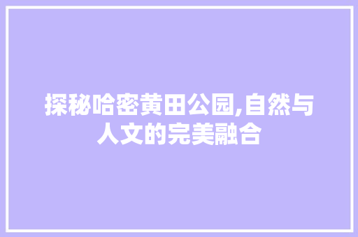 探秘哈密黄田公园,自然与人文的完美融合