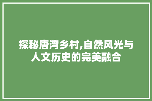 探秘唐湾乡村,自然风光与人文历史的完美融合