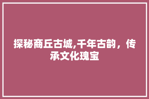 探秘商丘古城,千年古韵，传承文化瑰宝