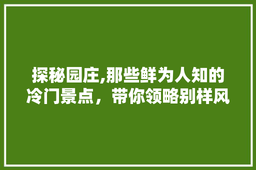 探秘园庄,那些鲜为人知的冷门景点，带你领略别样风情