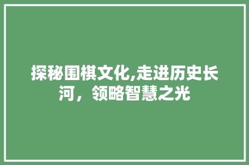 探秘围棋文化,走进历史长河，领略智慧之光