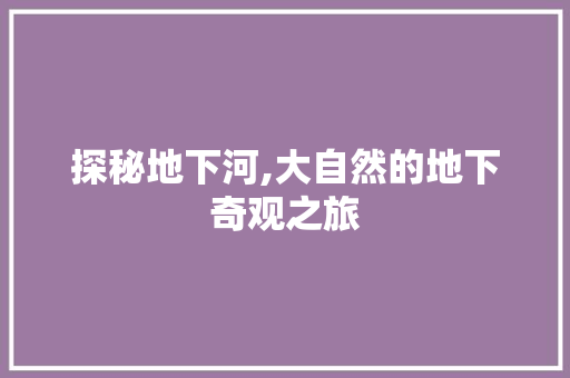 探秘地下河,大自然的地下奇观之旅