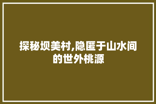 探秘坝美村,隐匿于山水间的世外桃源