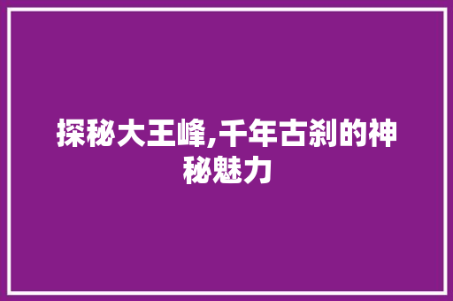 探秘大王峰,千年古刹的神秘魅力