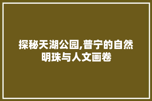 探秘天湖公园,普宁的自然明珠与人文画卷