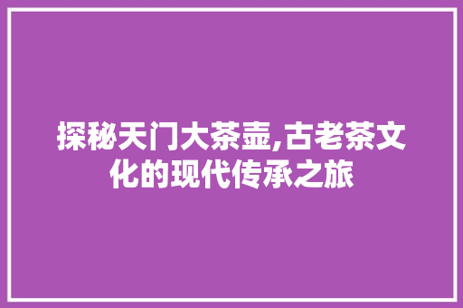 探秘天门大茶壶,古老茶文化的现代传承之旅