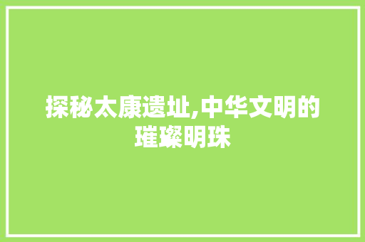 探秘太康遗址,中华文明的璀璨明珠