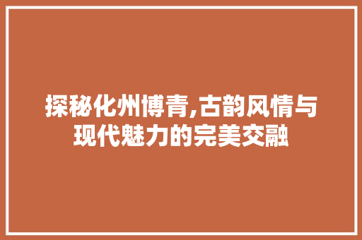 探秘化州博青,古韵风情与现代魅力的完美交融