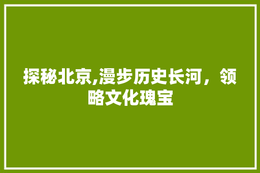 探秘北京,漫步历史长河，领略文化瑰宝