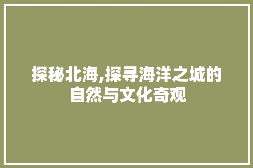 探秘北海,探寻海洋之城的自然与文化奇观