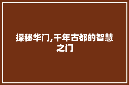 探秘华门,千年古都的智慧之门