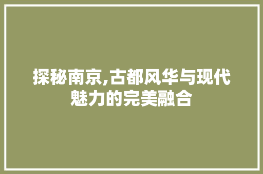 探秘南京,古都风华与现代魅力的完美融合