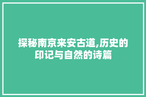 探秘南京来安古道,历史的印记与自然的诗篇