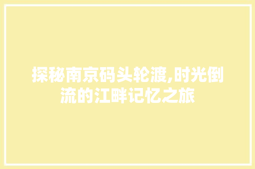 探秘南京码头轮渡,时光倒流的江畔记忆之旅  第1张