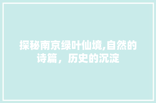 探秘南京绿叶仙境,自然的诗篇，历史的沉淀