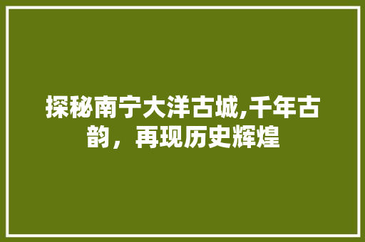 探秘南宁大洋古城,千年古韵，再现历史辉煌