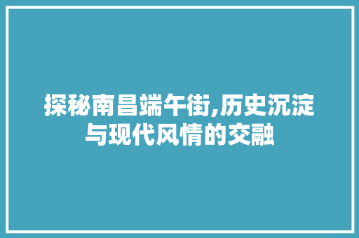 探秘南昌端午街,历史沉淀与现代风情的交融