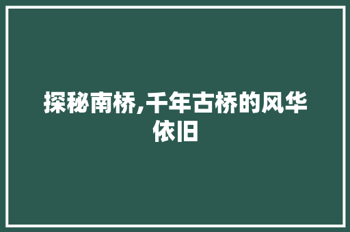 探秘南桥,千年古桥的风华依旧