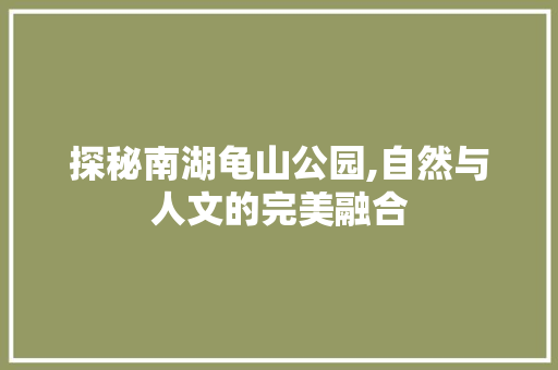 探秘南湖龟山公园,自然与人文的完美融合