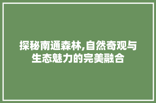 探秘南通森林,自然奇观与生态魅力的完美融合