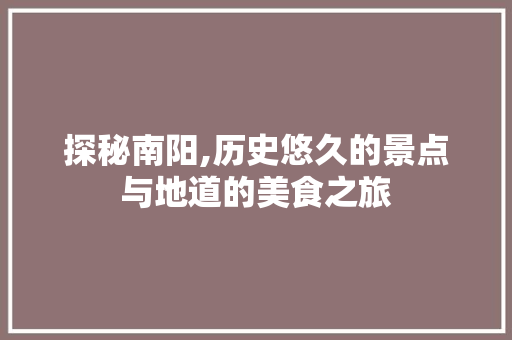 探秘南阳,历史悠久的景点与地道的美食之旅