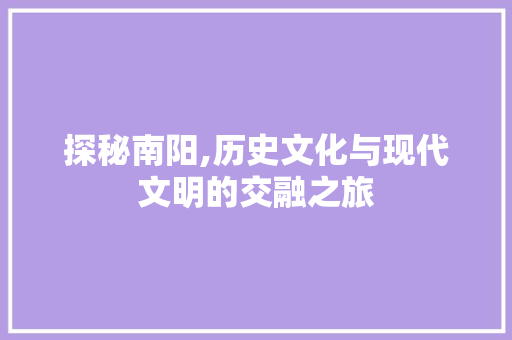 探秘南阳,历史文化与现代文明的交融之旅