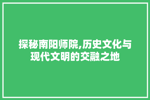 探秘南阳师院,历史文化与现代文明的交融之地