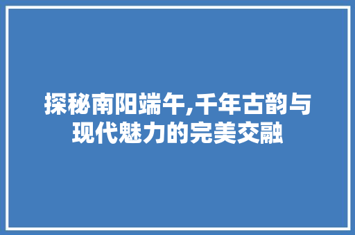 探秘南阳端午,千年古韵与现代魅力的完美交融