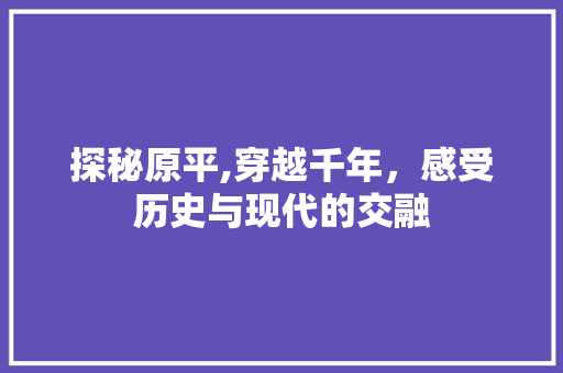 探秘原平,穿越千年，感受历史与现代的交融