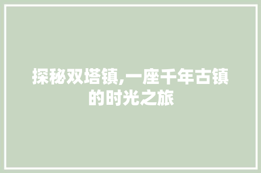 探秘双塔镇,一座千年古镇的时光之旅